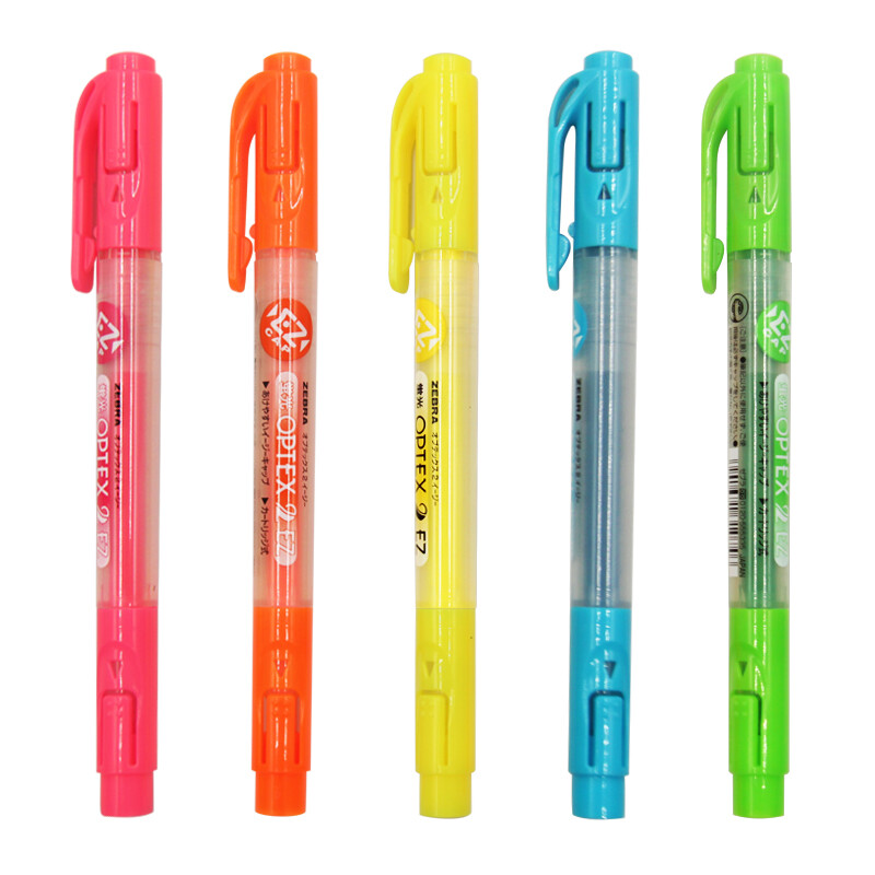 Zebra 5-color cover 3.5mm eBay highlighter press pull cap double headed highlighter marker wkt11-5c optex2ez