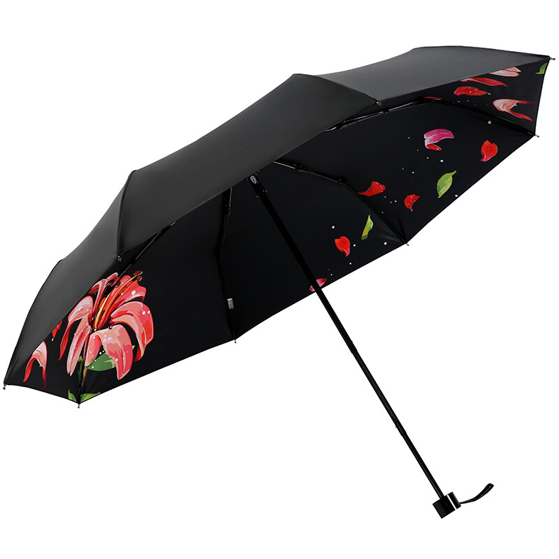 Paradise umbrella black glue (UPF50 +) smile Lily three fold sun umbrella sunny umbrella 31837e flower