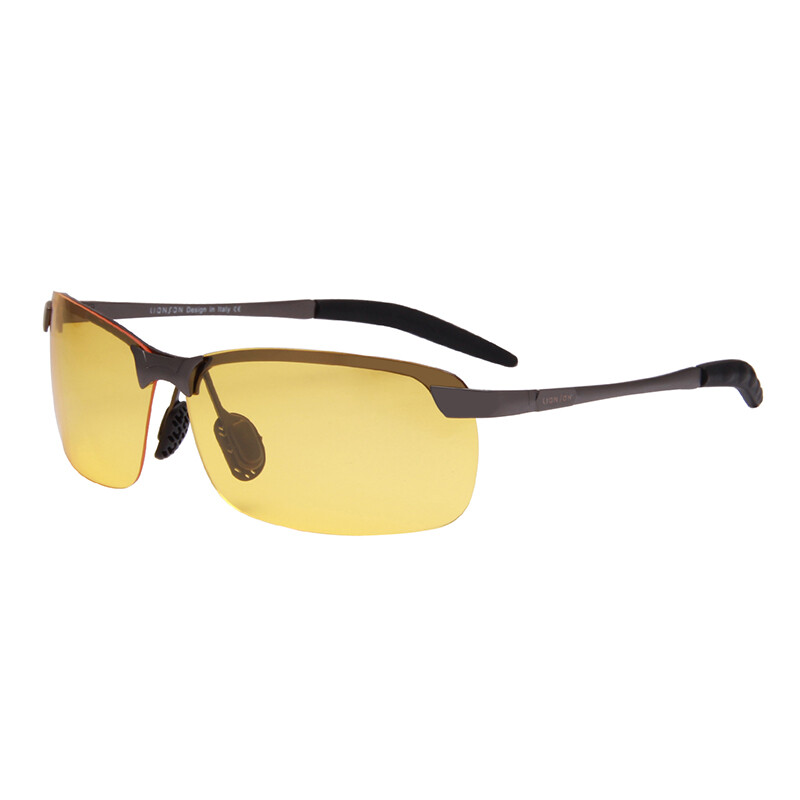 Lian San Sunglasses men's polarized sunglasses aluminum magnesium Sunglasses Sports night vision goggles driving glasses professional riding mirror 3043 gun frame yellow film (night vision)