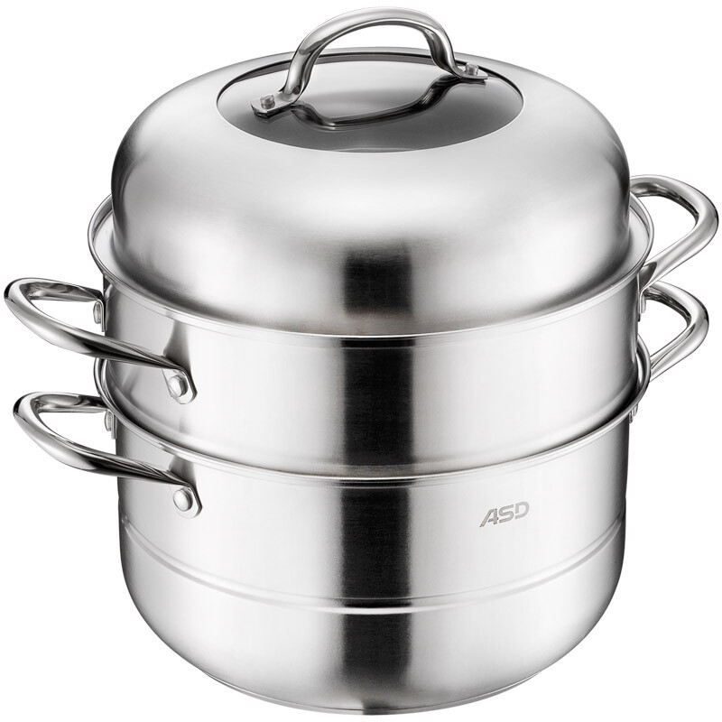 Aisida steamer 34cm steamer 304 stainless steel two-layer steamer multi-layer pot thickened double bottom induction cooker general jx1534k