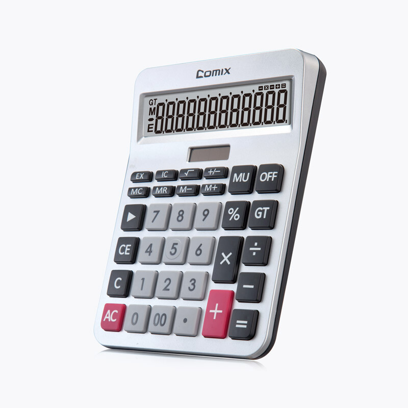 Comix metal panel desk calculator silver grey ka-8138
