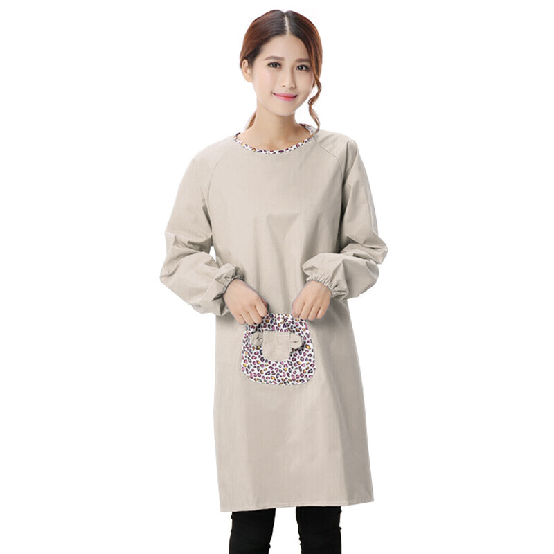 Aomeiyou apron kitchen waterproof and oil proof apron coverall men's and women's Korean version long sleeve household work clothes baking Bib Khaki amy1411