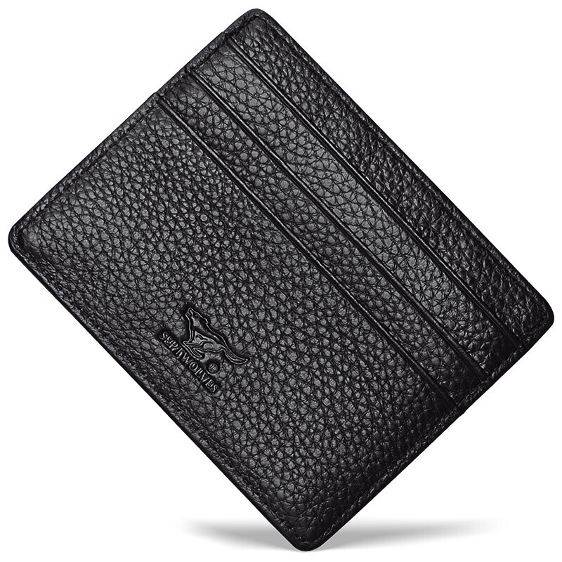 Seven wolves ultra thin wallet fashion leisure card bag business card holder men's and women's multi card slot head leather bank credit card cover black 3a3072291-01