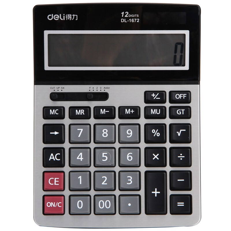 Deli 1672a business office large screen / plastic button Solar Dual Power desktop calculator 12 bit