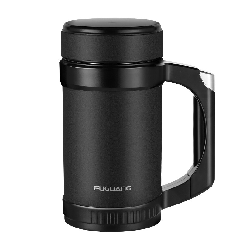 Fuguang men's and women's business cup with handle and filter screen tea cup 304 vacuum stainless steel office Thermos Pot 500ml black