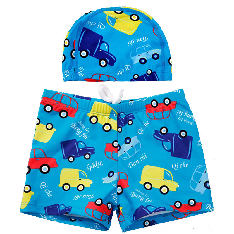 Skin appropriate children's fashion cartoon swimsuit boy's flat angle swimsuit middle size boy's baby split swimsuit swimming cap set 1506 lake blue 2XL