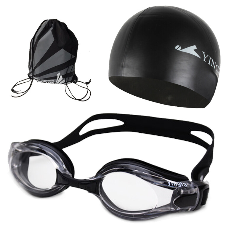 Yingfa myopia goggles men and women anti fog degree optional myopia swimming glasses swimming cap storage bag set black 600 degrees