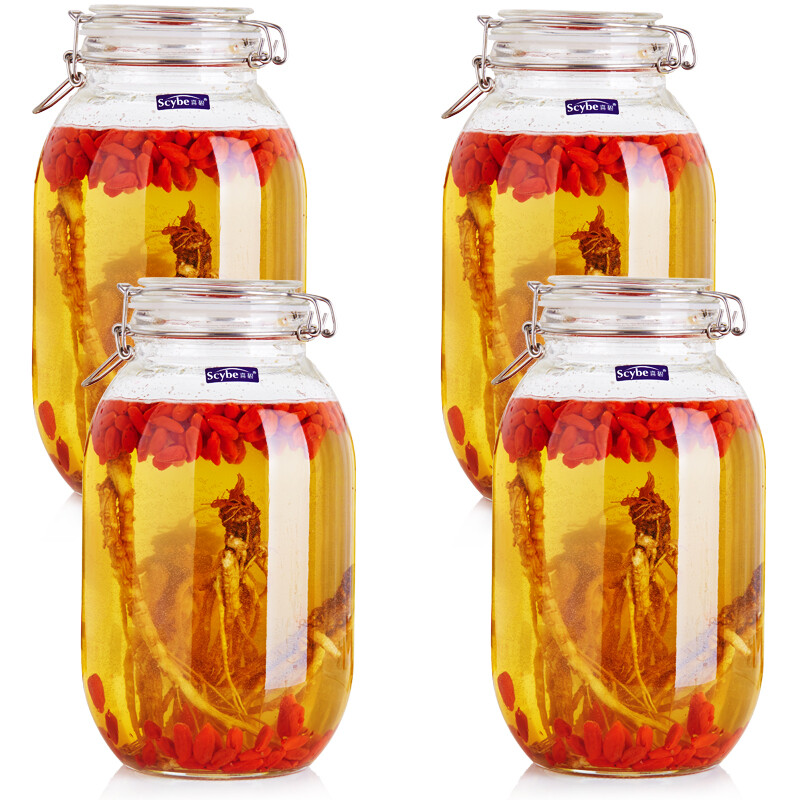 Scybe Pandora round glass storage sealed jar pickle jar storage bottle wine bottle 3200ml 4-piece set