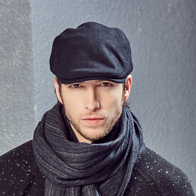 Kemont km-2583 winter men's duck tongue hat fur warm forward hat outdoor leisure British retro Beret black