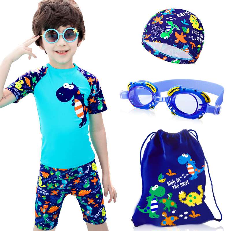Youyou children's swimsuit boy's swimsuit set boy split large, medium and small children's Dinosaur swimsuit baby set 37213 blue dinosaur m (70-100cm)