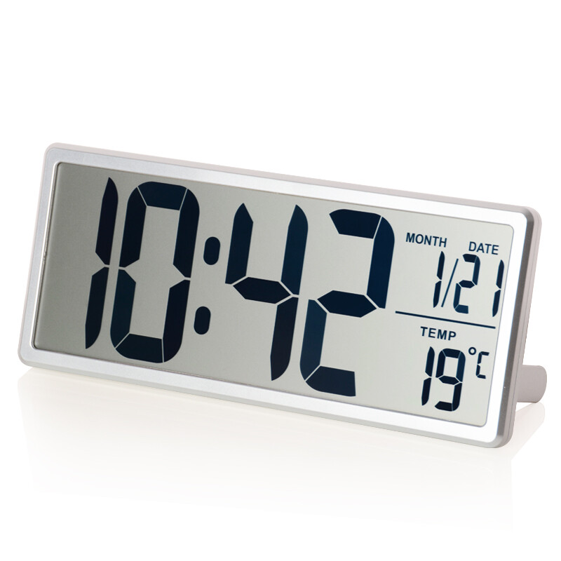 Hanse creative electronic clock calendar large screen digital desk clock silent clock LCD multi-functional alarm clock living room bedroom seat clock wall clock ha88 Silver