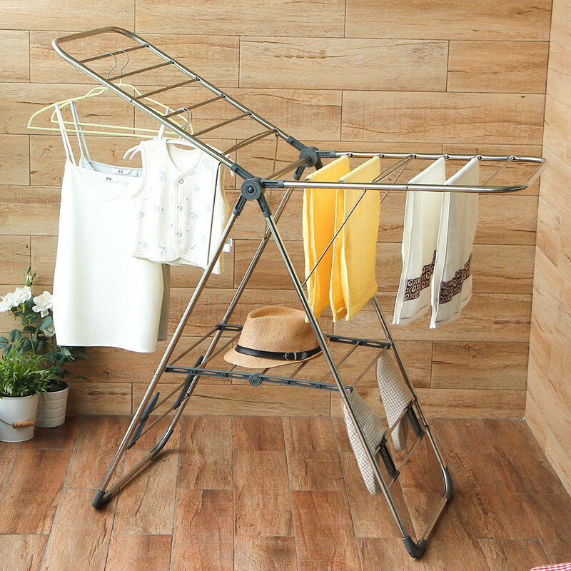 Ou runzhe clothes hanger stainless steel airfoil floor foldable multi-purpose clothes hanger indoor and outdoor balcony clothes drying rod improved gray