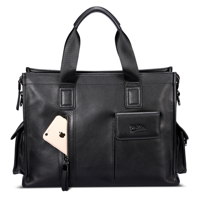 Babin Babin top leather men's bag business leisure leather portable One Shoulder Messenger briefcase pb006 black