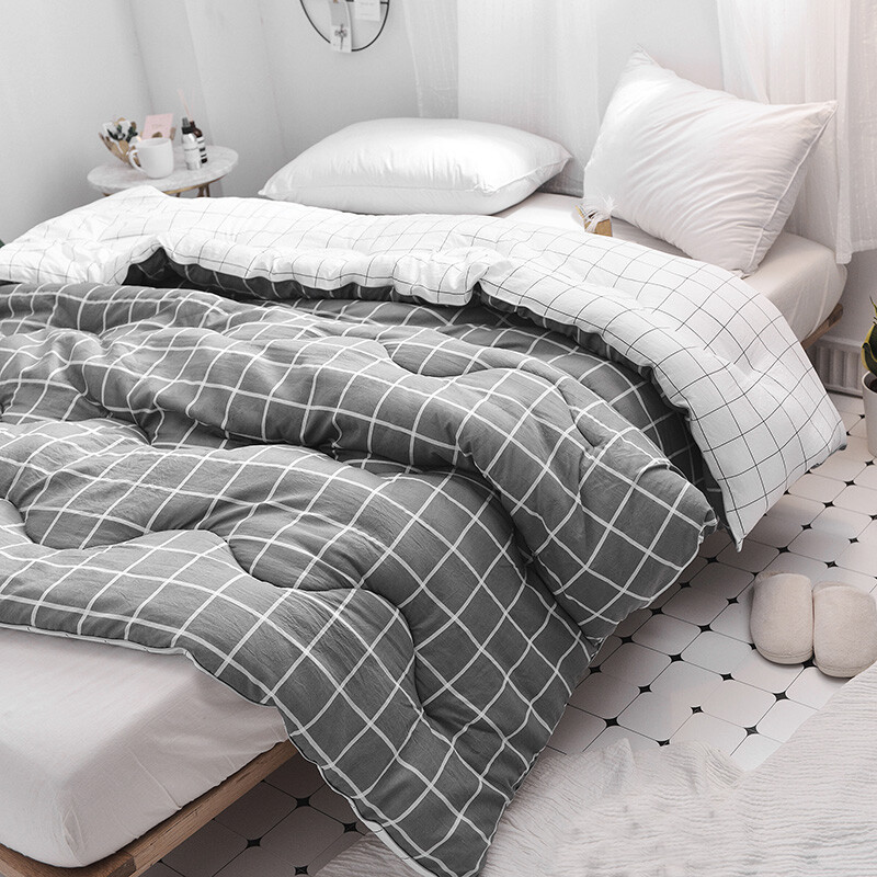 Byford quilt core double fiber four seasons skin friendly thickened cotton quilt spring and autumn quilt gray white lattice 200 * 230cm