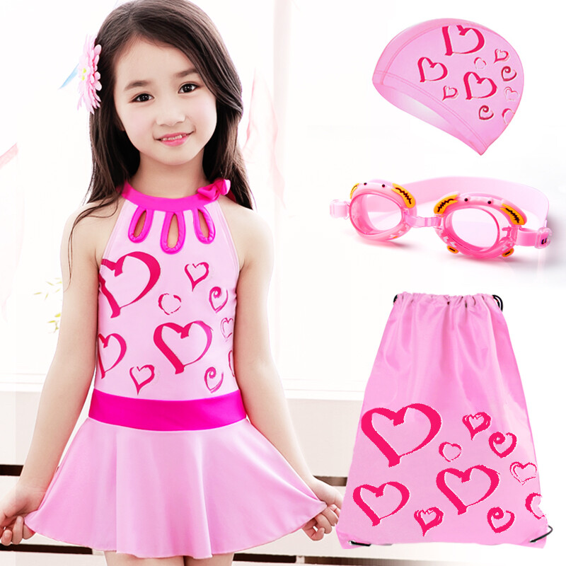 Youyou children's swimsuit girls' one-piece skirt middle and large children's swimsuit student girls swimsuit 37202 Pink Heart m (80-93cm)