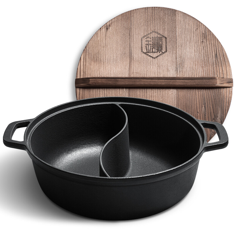 Cast flavor 28cm thick cast iron mandarin duck pot hot pot pot with household large capacity gas open fire induction cooker