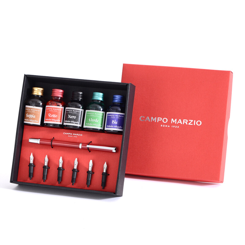 Kembo Campo Marzio Younis pen / signature pen colorful ink gift box (5 bottles of ink + 6 NIBS) cherry red