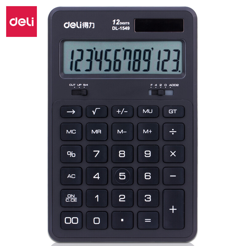 Deli dual power office desktop calculator 12 digit financial computer black 1549a