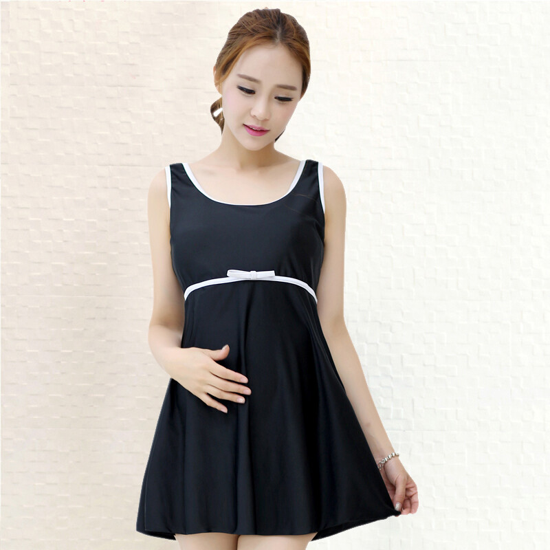 Appropriate skin pregnant women's swimsuit women's large size covering belly conservative thin one-piece skirt mother's swimsuit black 3XL