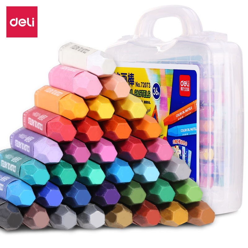Deli 36 color student hexagonal rod silk oil painting stick children's crayon painting pen (with 5 color filling cards) 72073
