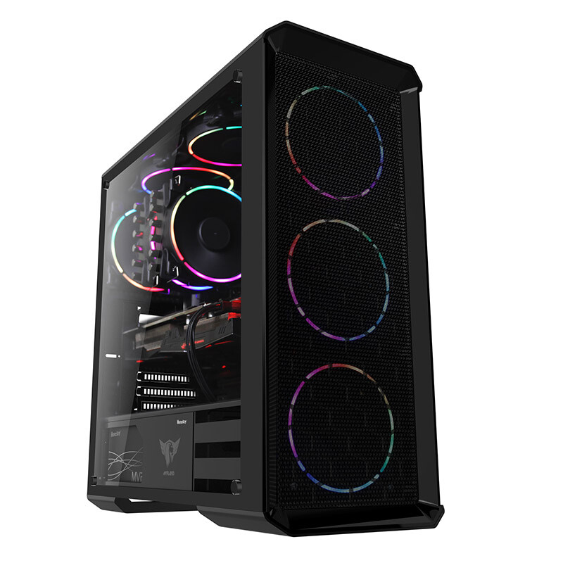 Huntkey mvp3 awakening black case (double side plate tempered glass / 3 colorful fans / ATX support / wide body case / long graphics card support / blackened back line)