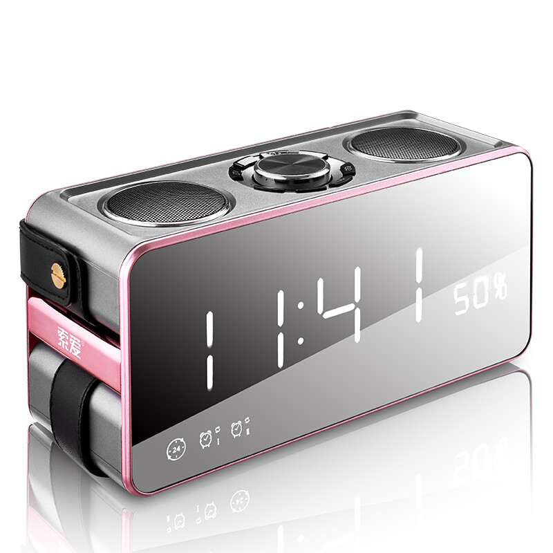 Sony Ericsson S18 wireless Bluetooth speaker mirror alarm clock mobile phone card mini portable sound subwoofer creative clock coral gray