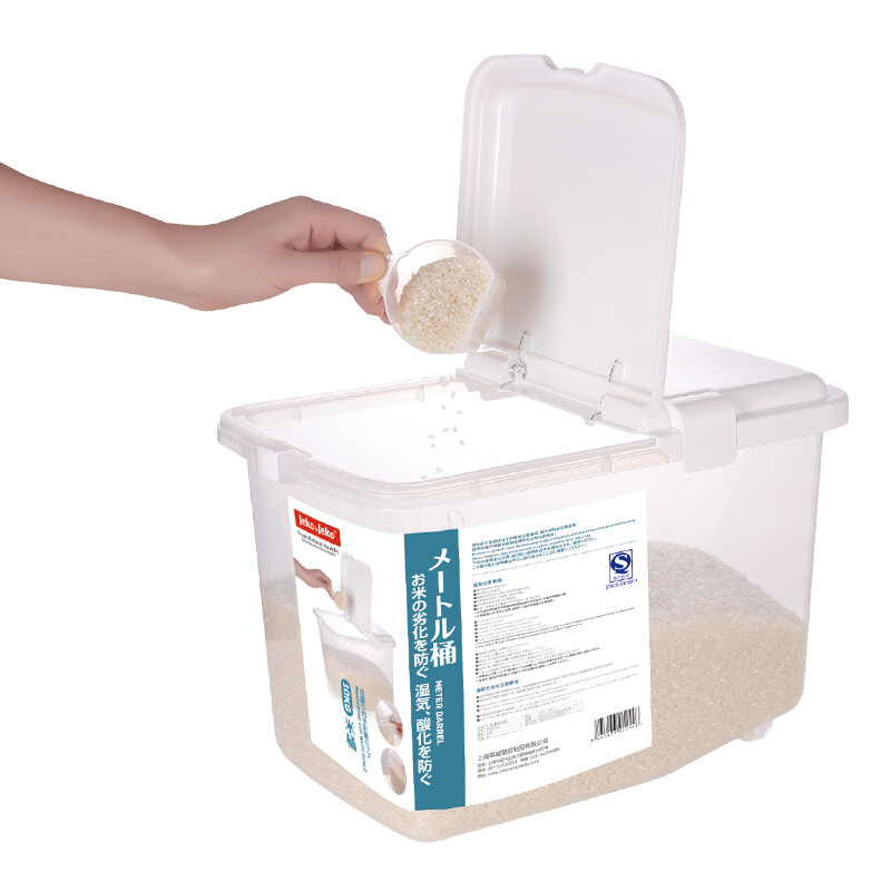 Jeko & jeko rice bucket household rice box 10kg insect proof rice jar kitchen transparent measuring cup rice storage bucket swb-512 white