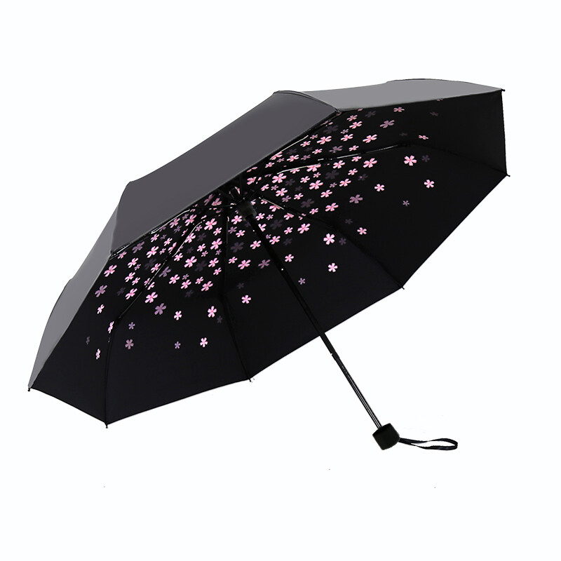C'mon Cherry Blossom five fold umbrella sun umbrella female sunscreen ultraviolet sunshade umbrella pocket umbrella black glue sunny umbrella folding ultra light 8 bone five fold umbrella