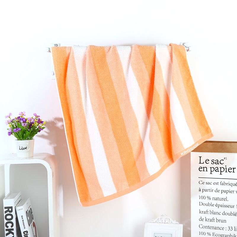 Gold towel home textile pure cotton striped satin bath towel soft and comfortable, absorbent and lint free bath towel orange 385g 140 * 72cm