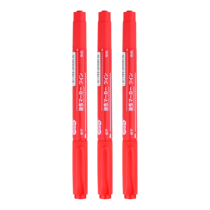 Japanese tanosee student office very fine + fine round double head oily note pen red 3 pcs ts-cwfm-1r