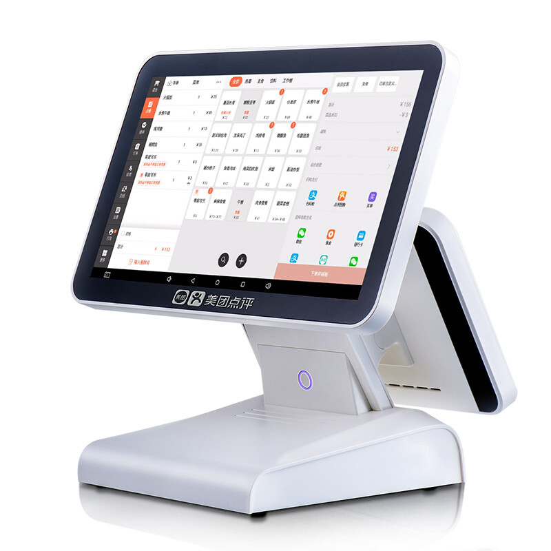 Meituan review 15.6 inch + 11.6 inch dual screen cash register 4-core / 2G memory / 8g flash memory intelligent cash register all-in-one machine + 58 front desk printer + cash box package 2