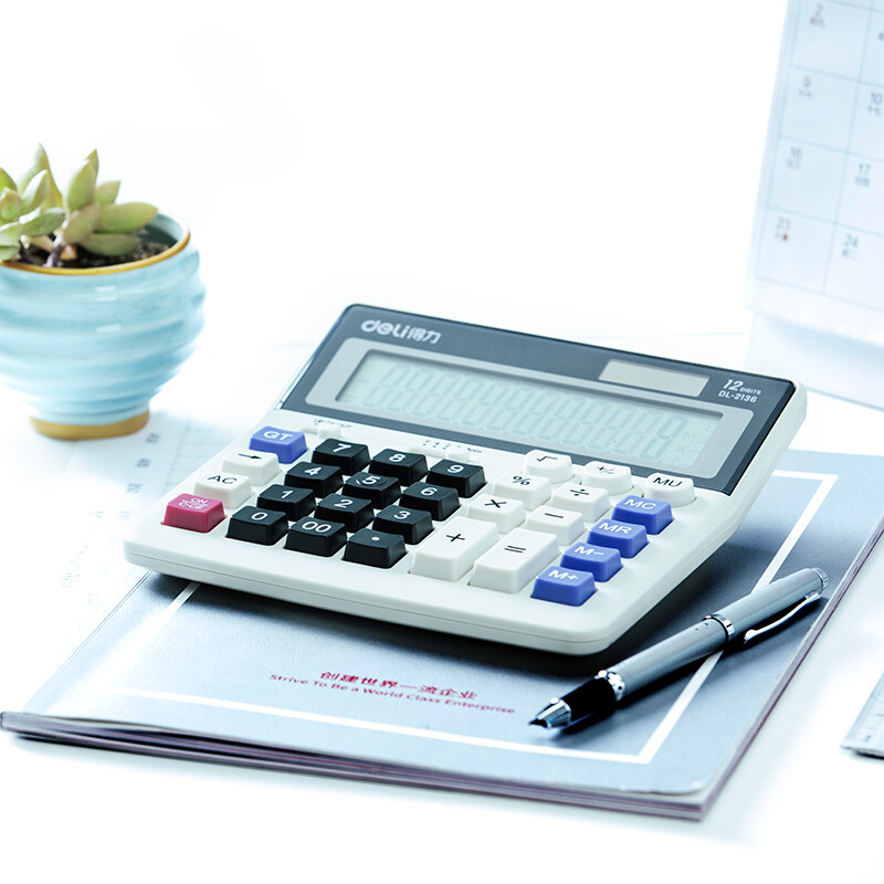 Deli 2136 dual power computer key desktop calculator (white)