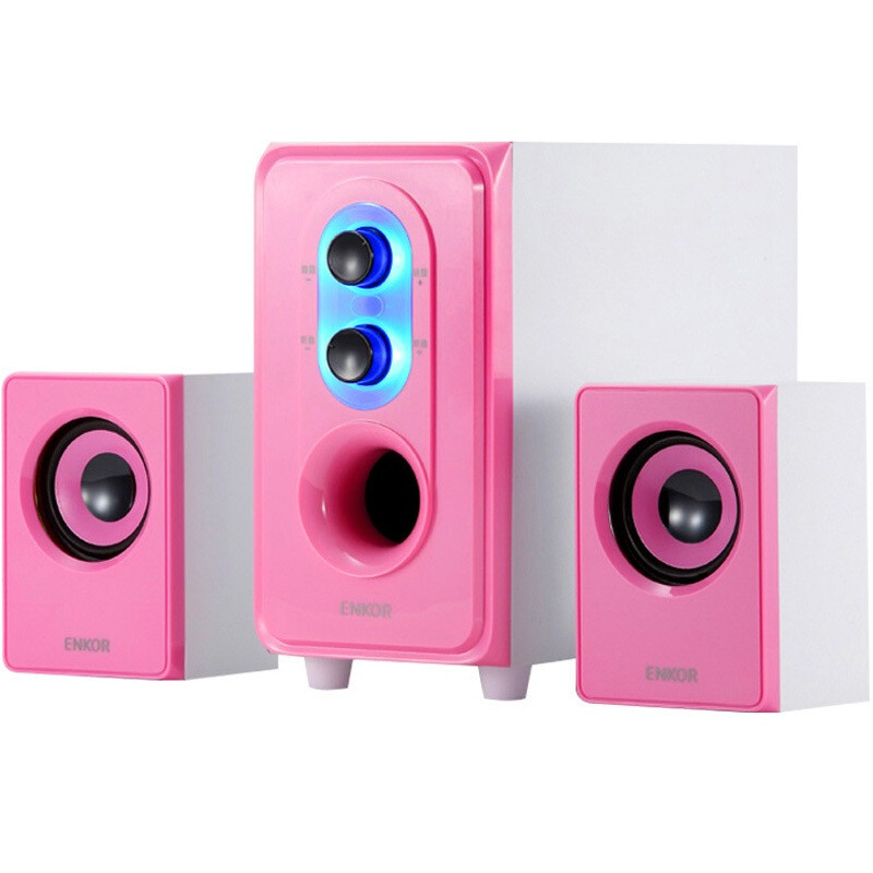Enkor E50 laptop 2.1 combined sound subwoofer desktop multimedia wooden speaker Pink