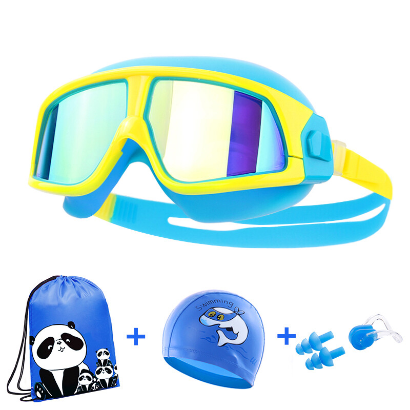 Youyou children's swimming goggles large frame waterproof and fog proof HD boys' and girls' swimming goggles transparent swimming goggles equipped with pink dazzling 6733