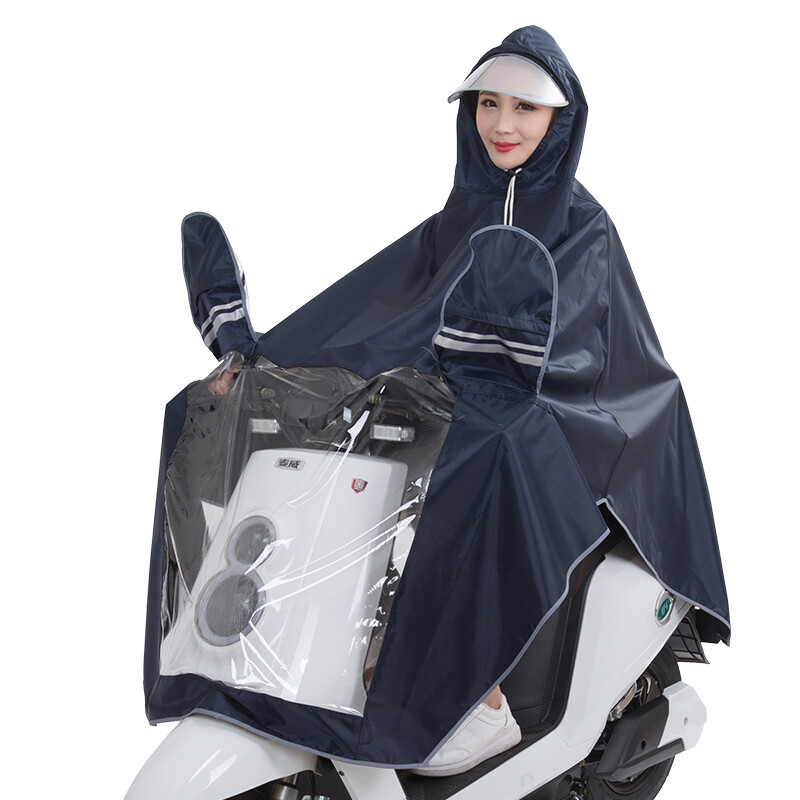 Yuhang outdoor riding adult electric battery motorcycle single raincoat men's and women's single raincoat large brim 3XL Navy