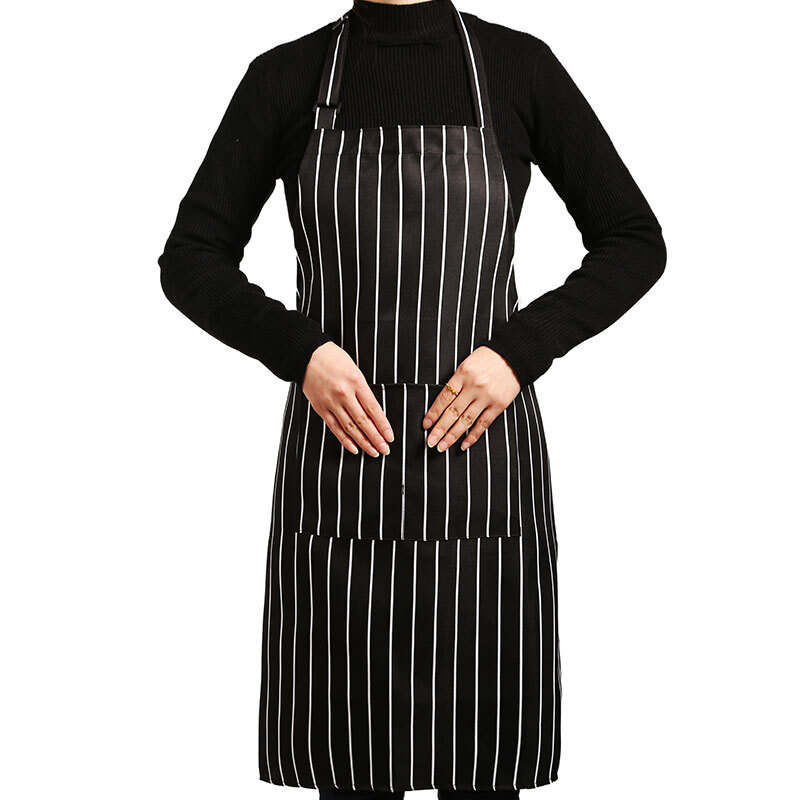 Aomeiyou apron kitchen antifouling oil apron men's and women's Korean sleeveless fashion cotton linen home work clothes half body baking Bib black and white stripe amy1547