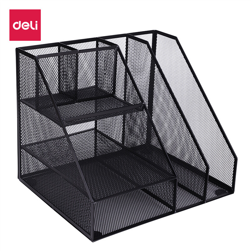 Deli metal mesh office file frame file rack multifunctional data rack storage and decoration black 79075