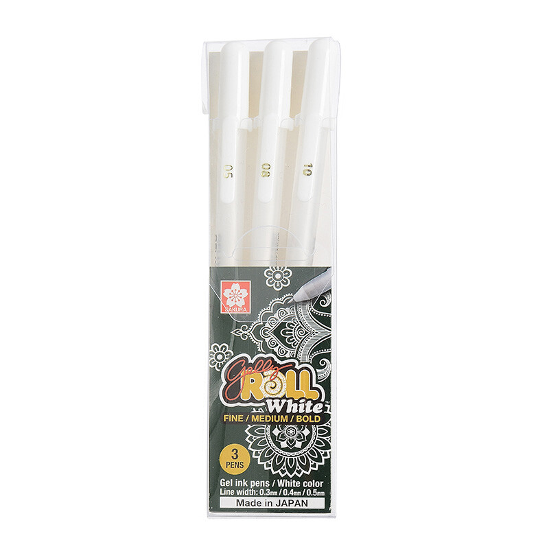 Sakura high gloss pen neutral pen wave drying pen hand-painted pen 3 sets white [imported from Japan]