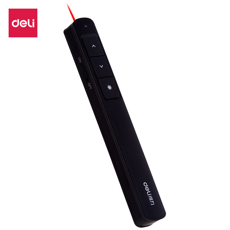 Deli red light 30m laser projection pen ppt page turning pen wireless demonstrator black 2808
