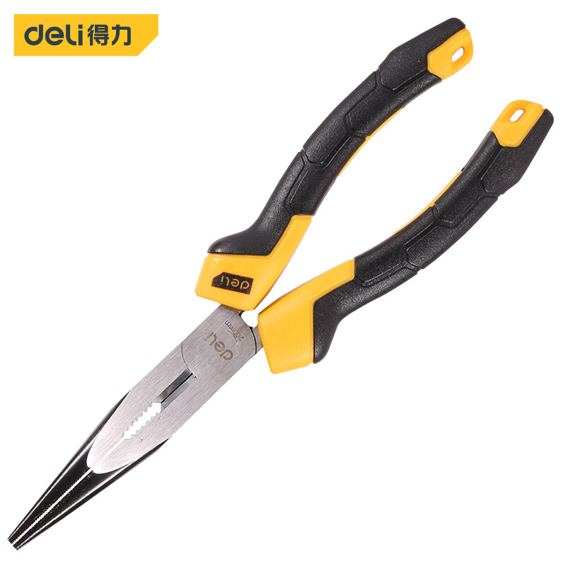 Deli rubber handle pointed nose pliers 60 chrome vanadium steel clamping pliers handle PVC glue wrapped wire breaking pliers 8 inch dl2108z