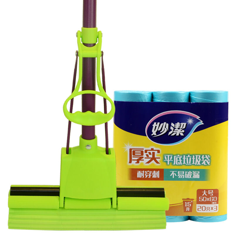 妙洁 胶棉拖把厚实垃圾袋套餐 卡槽型 送原装海绵替换头