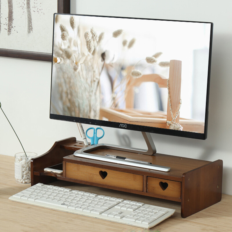 Beifang Tan love Double Drawer computer monitor increased overhead computer support storage rack display support computer base display base computer increased overhead