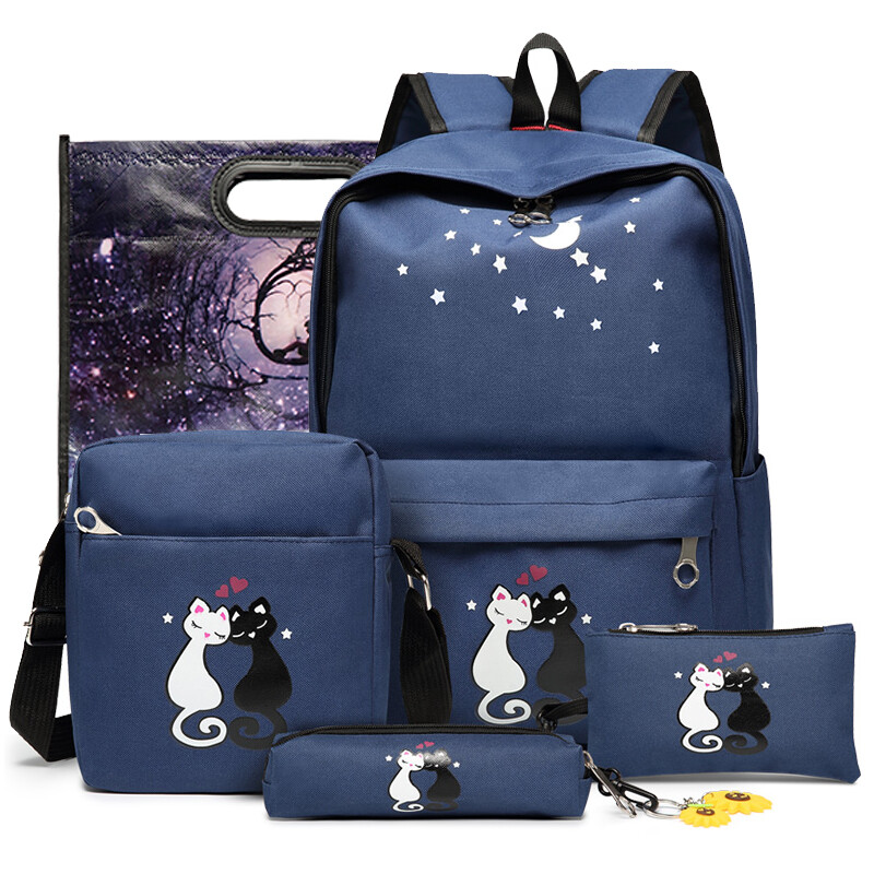 V.nine backpack six piece set 15.6 inch Computer Bag Canvas men's and women's leisure backpack campus college and middle school schoolbag vb7bv32884j dark blue suit