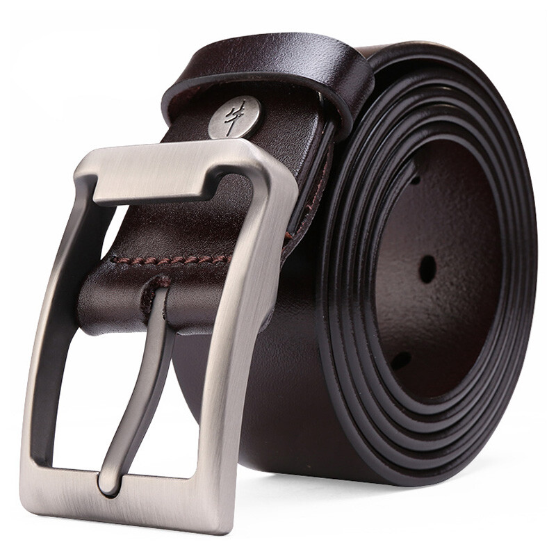 Cattle headed belt men's needle buckle belt men's leather youth leisure first layer cattle leather pants belt men's leather short np1101 dark coffee 105cm-110cm