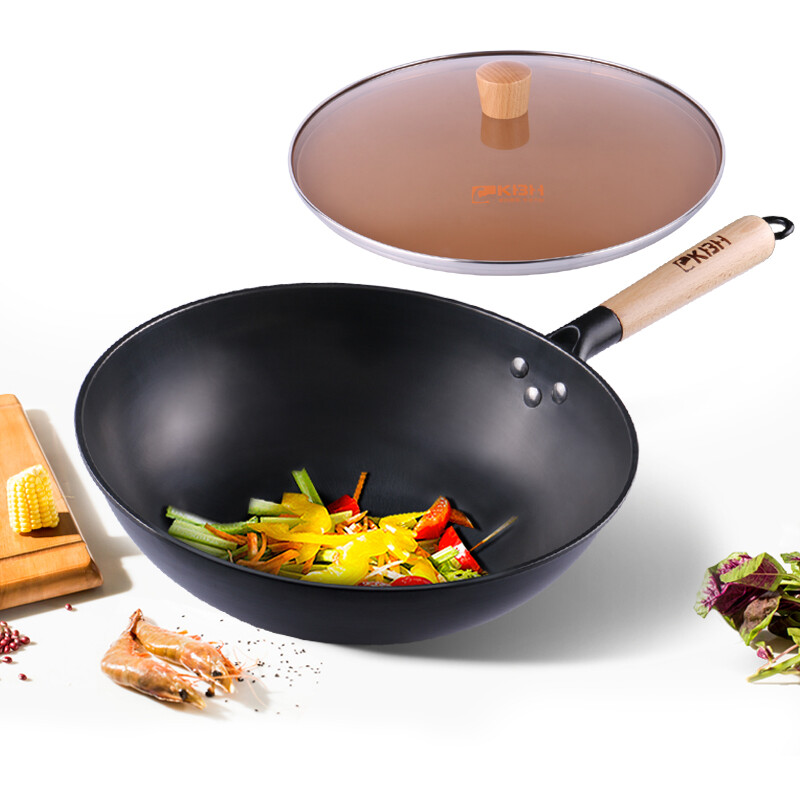 Conbach German wok, less smoke, no coating, cast iron pot, old fellow, iron pot, induction cooker, gas, general 32cm
