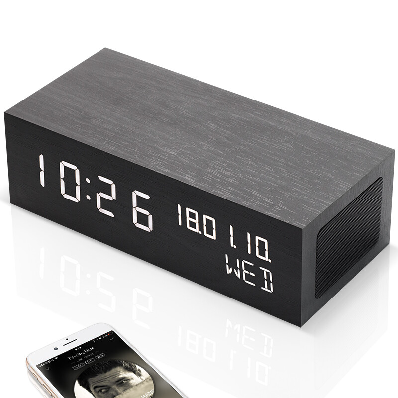 Maishi alarm clock wireless Bluetooth creative speaker electronic alarm clock wooden subwoofer mobile phone computer player bt08 bamboo white display
