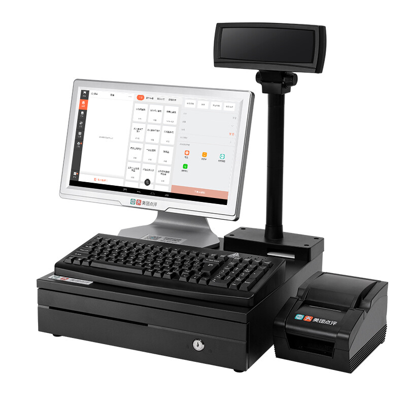 Meituan reviews retailer super cash register cash register all-in-one machine + 58 small ticket printer + cash box (large) + keyboard + guest display + one-dimensional code scanning gun intelligent cash register package I