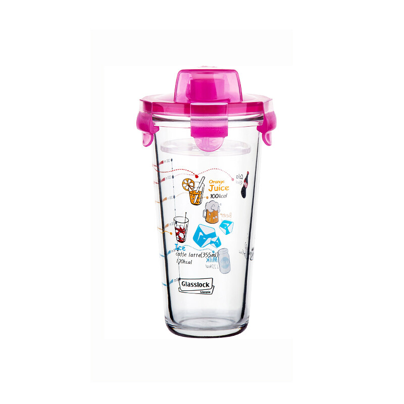 Glasslock Korea imported multi-purpose high-quality glass cup water cup tea cup pc318 red / 450ml