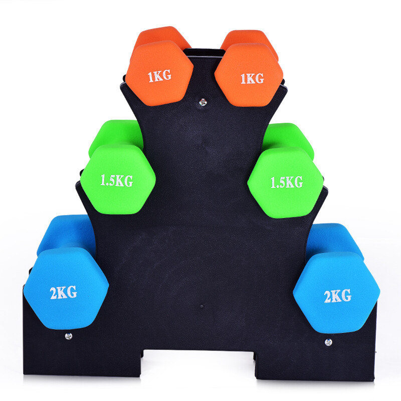 Chengyue plastic impregnated frosted men's and women's general dumbbell exercise fitness thin arm home training set 1 / 1.5/2kg 3-pair set about 20lb triangular dumbbell frame cy-105