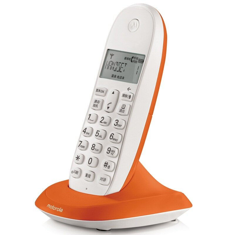 Motorola c1001xc digital cordless telephone landline stand-alone caller ID three-party call home office fixed radiotelephone landline (Orange)